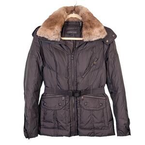 Andrew Marc Down Fur Collar Belted Jacket Small Black Winter Outdoor Insulated